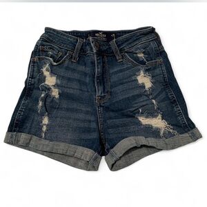 Hollister curvy high riseRipped Jean Shorts - Dark Blue